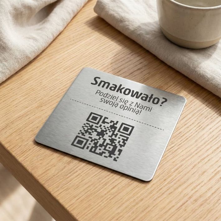 Tabliczka z kodem qr - metalowa na stół