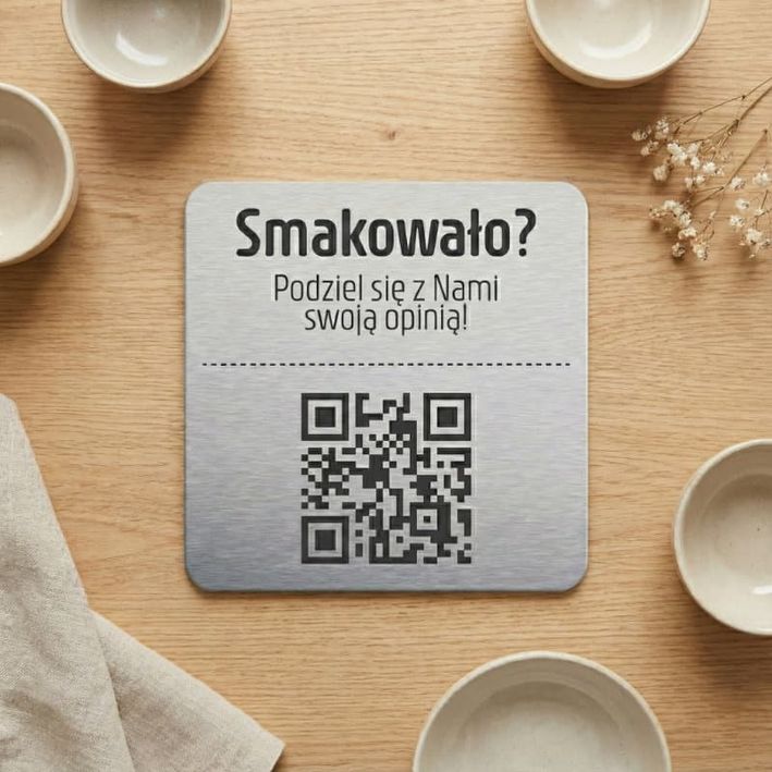 Tabliczka z kodem qr - metalowa na stół z opinią Google